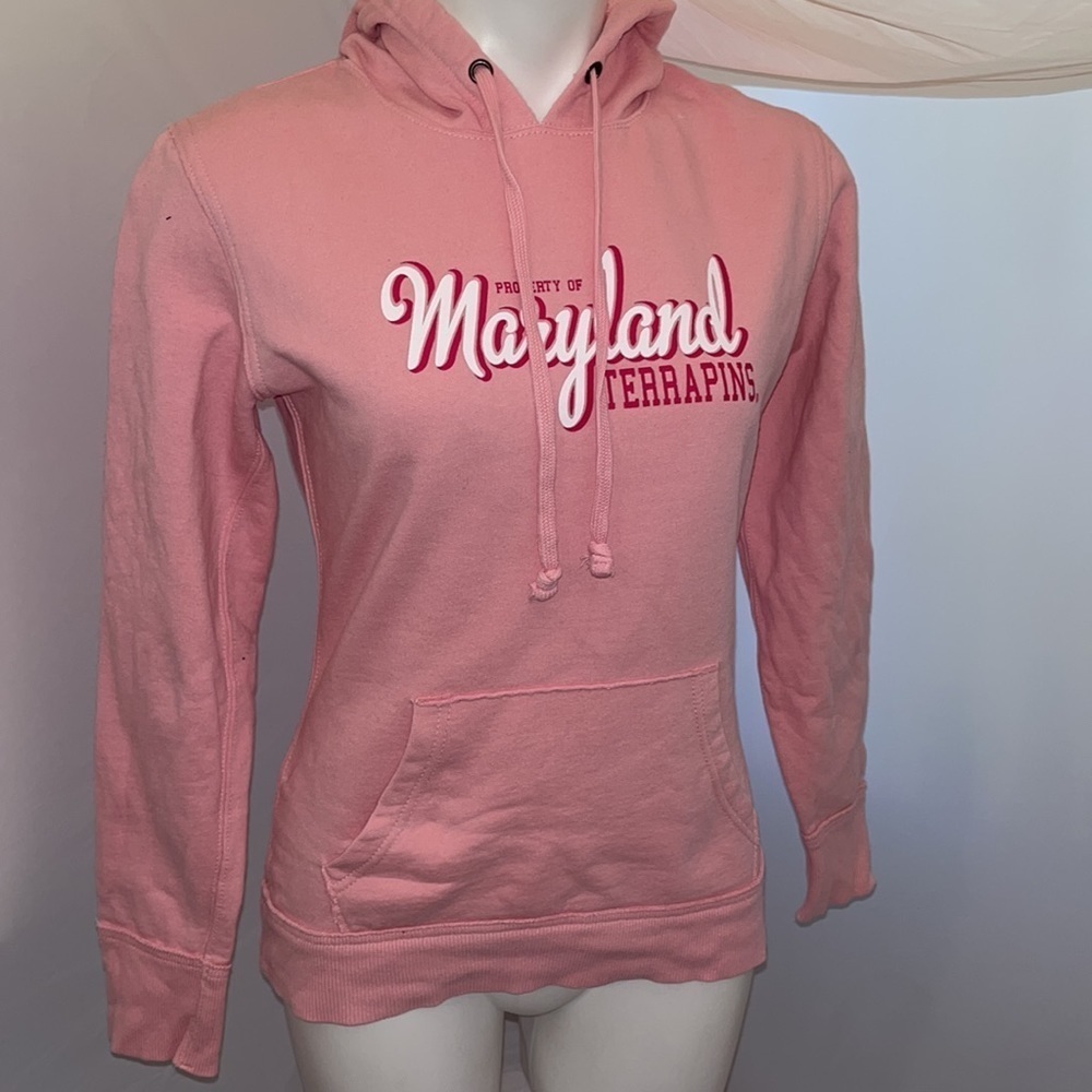 Russell Athletic University of Maryland Terpins pink fitted hoodie sweatshirt